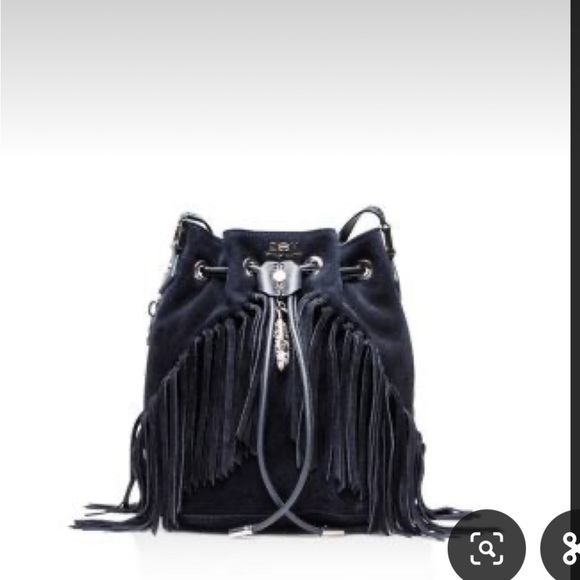 NWOT BOBO EXTRA SMALL SUEDE BUCKET BAG IN MARINE/SILVER - Picture 1 of 2